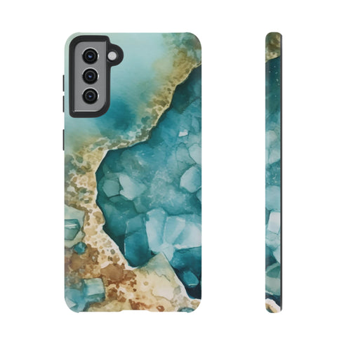 Aquamarine inspired Geode in Watercolor - Impact Resistant Phone Case Samsung Galaxy S21 Plus Matte